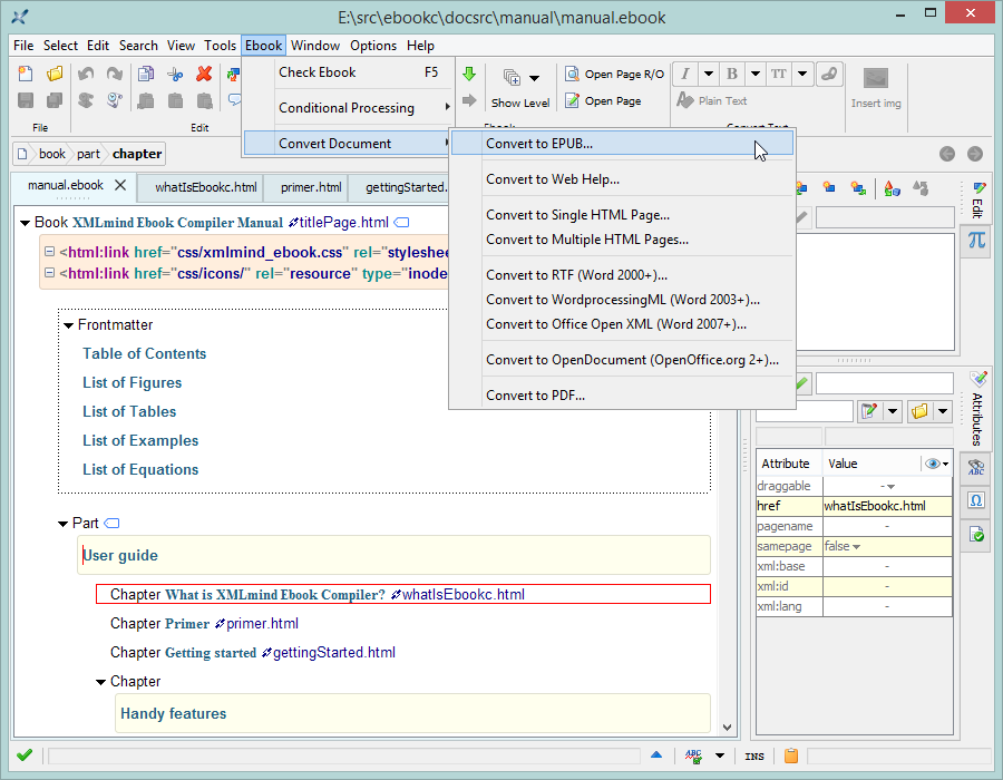 This manual, manual.ebook, opened in XMLmind XML Editor