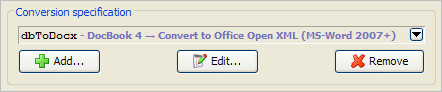 Buttons allowing to add, edit and remove conversion specifications