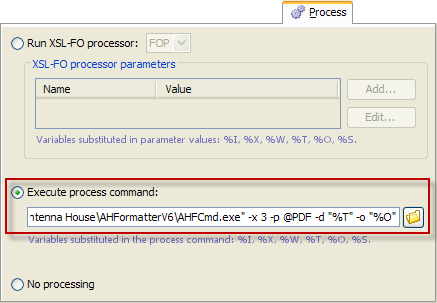 DitaToXXX example: specify the command-line of Antenna House Formatter