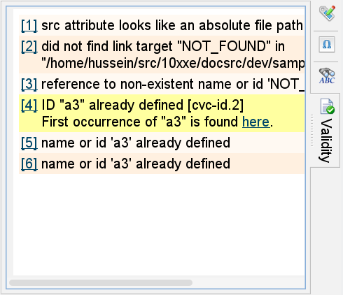 Errors [1], [3], [5], [6] are reported by the sample validation hook. (Errors [2], [4] are reported by the stock validation engine.)