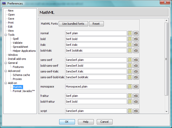 The MathML preferences sheet